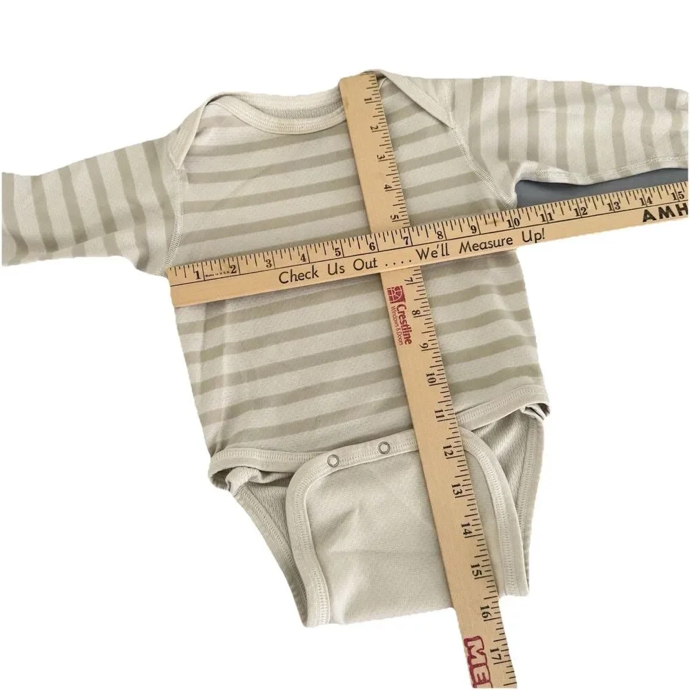 Patagonia Girls Baby 6M Striped Romper Beige Stripe Long Sleeve Crew Neck Snap